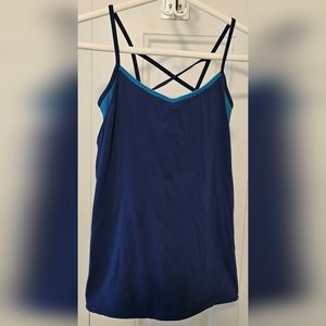 Athletic strap top with built-in bra blue aqua extra small